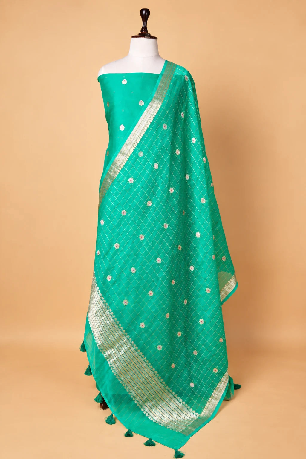 Sea Green Organza Handwoven Suit