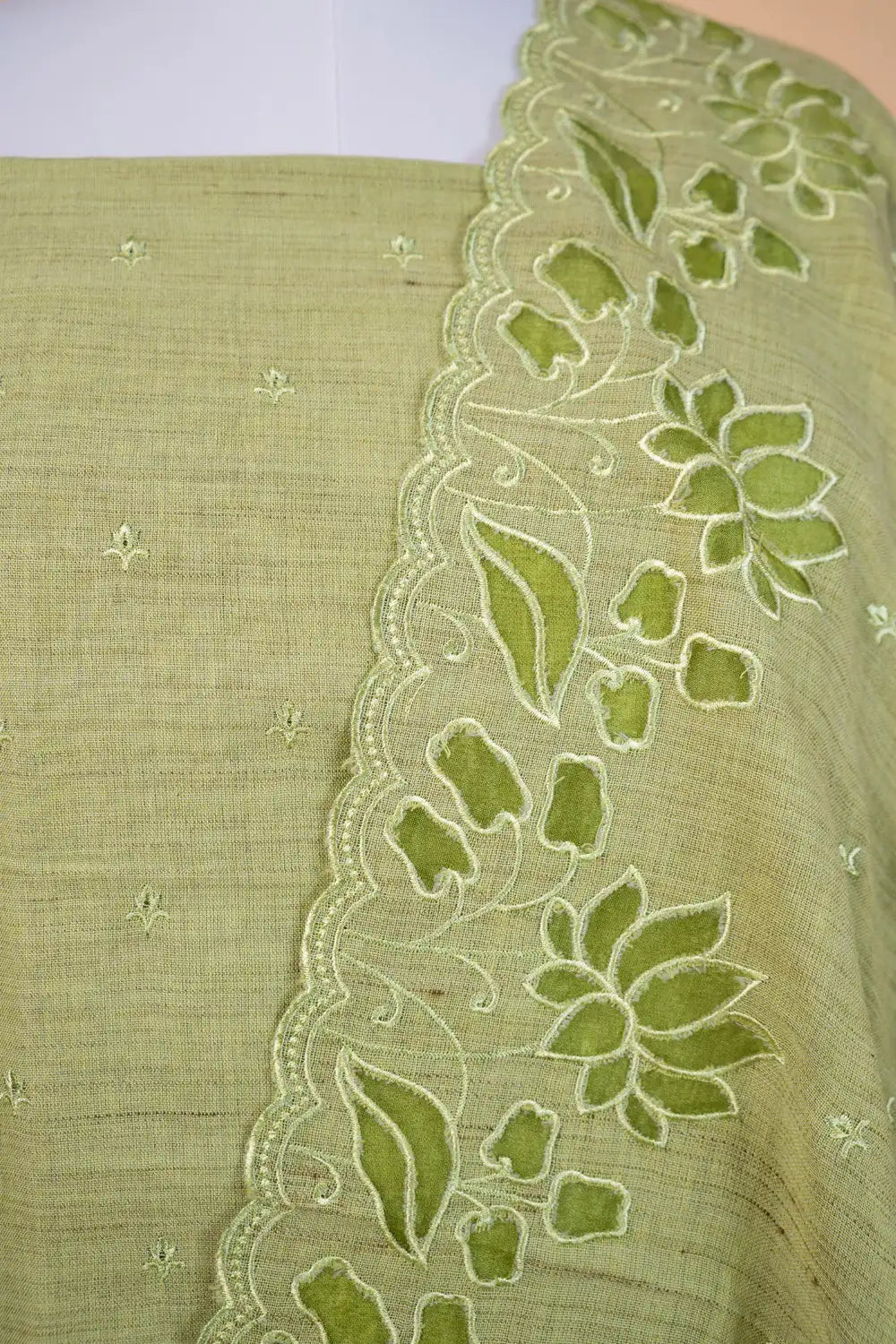 Mehndi Green Cut Work Matka Linen Suit