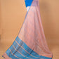 Peach & Blue Stripes Pure Linen Saree