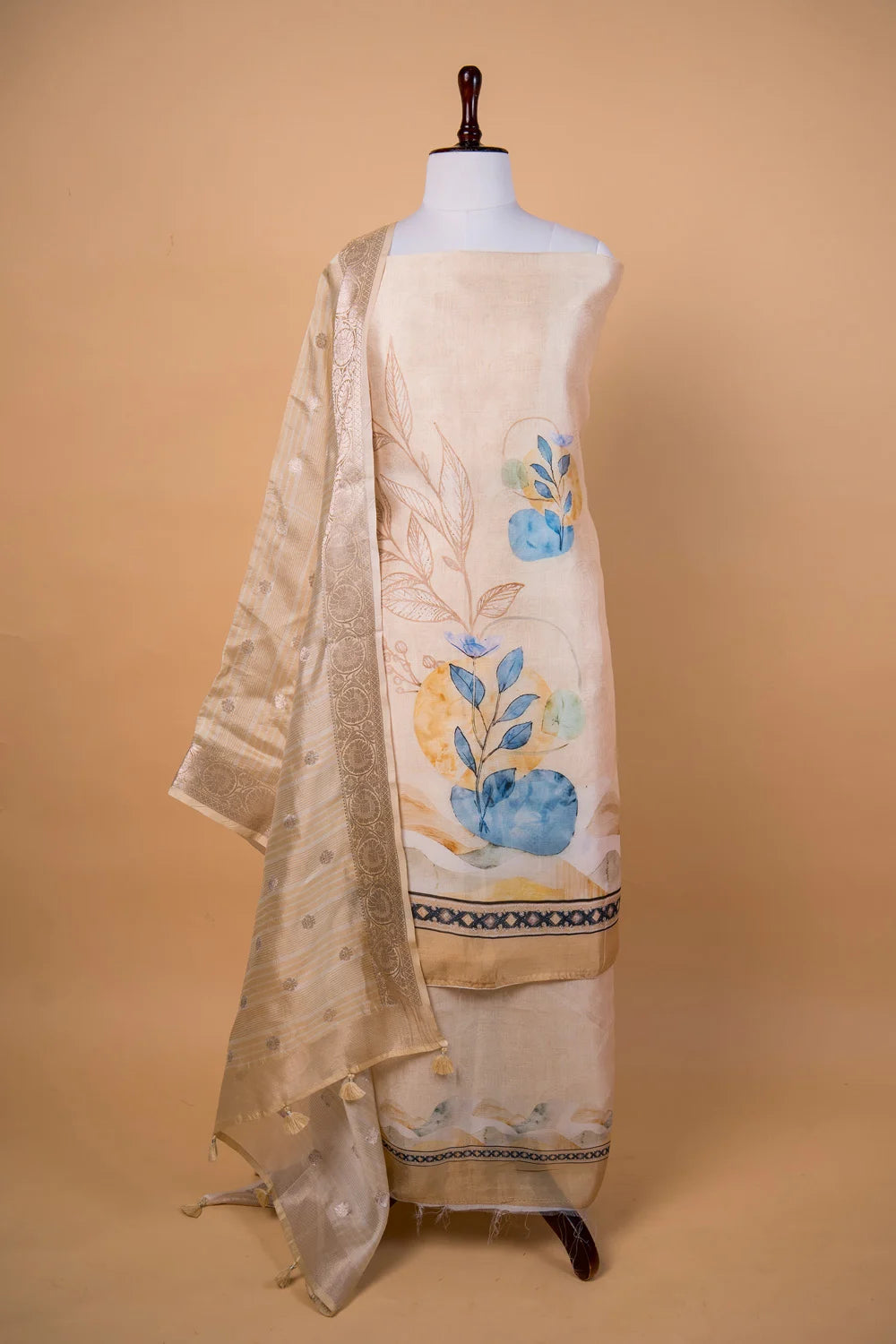 Cream Digital Print Puna Silk Suit