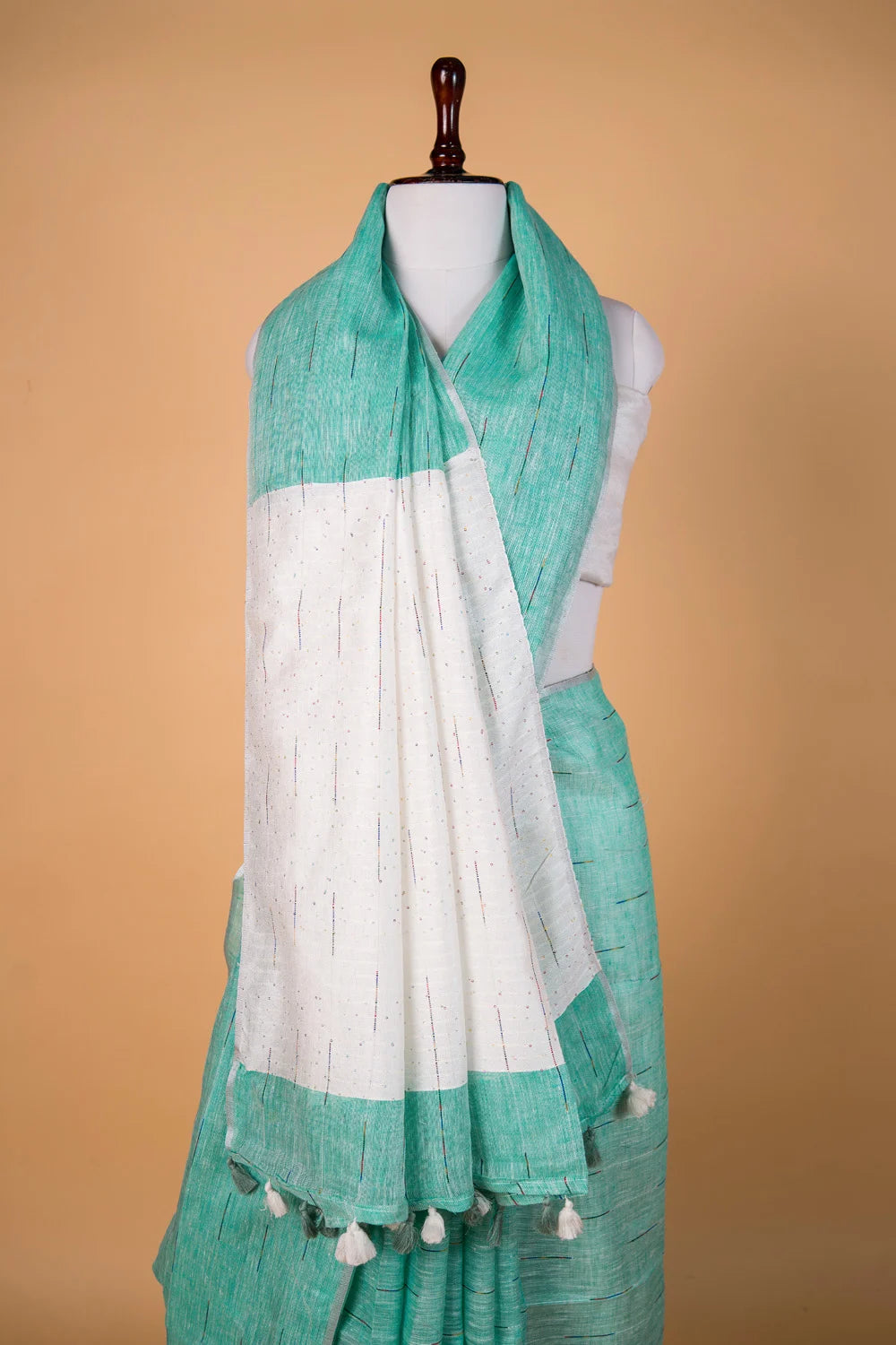 Sea Green Pure Linen Saree