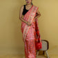 Peach Ikkat Handwoven Katan Banarasi Silk Saree