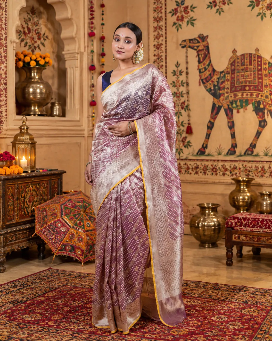 Metallic Purple Tissue Banarasi Silk Saree