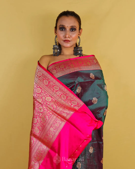 Bottle Green Rani Kadhua Katan Banarasi Silk Saree