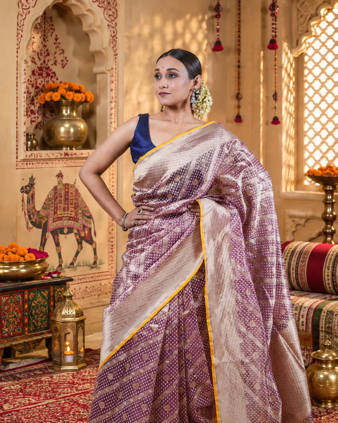 Metallic Purple Tissue Banarasi Silk Saree