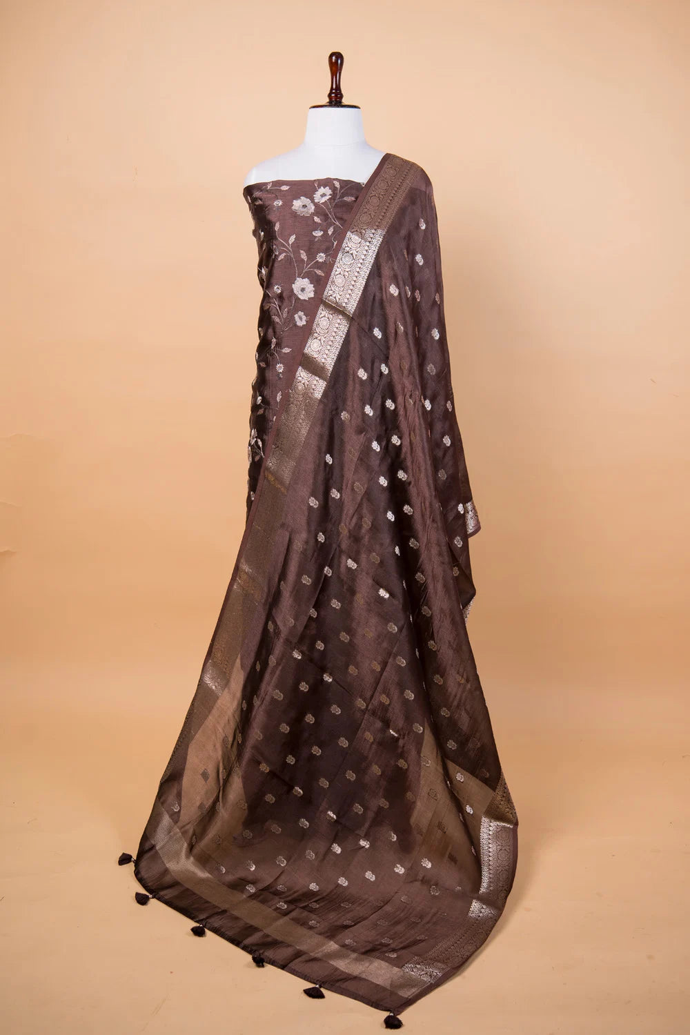 Coffee Brown Embroidered Puna Silk Suit