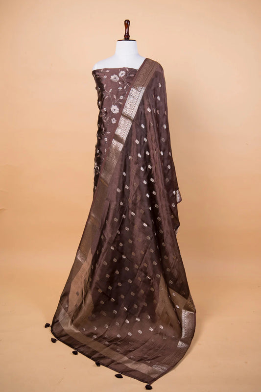 Coffee Brown Embroidered Puna Silk Suit