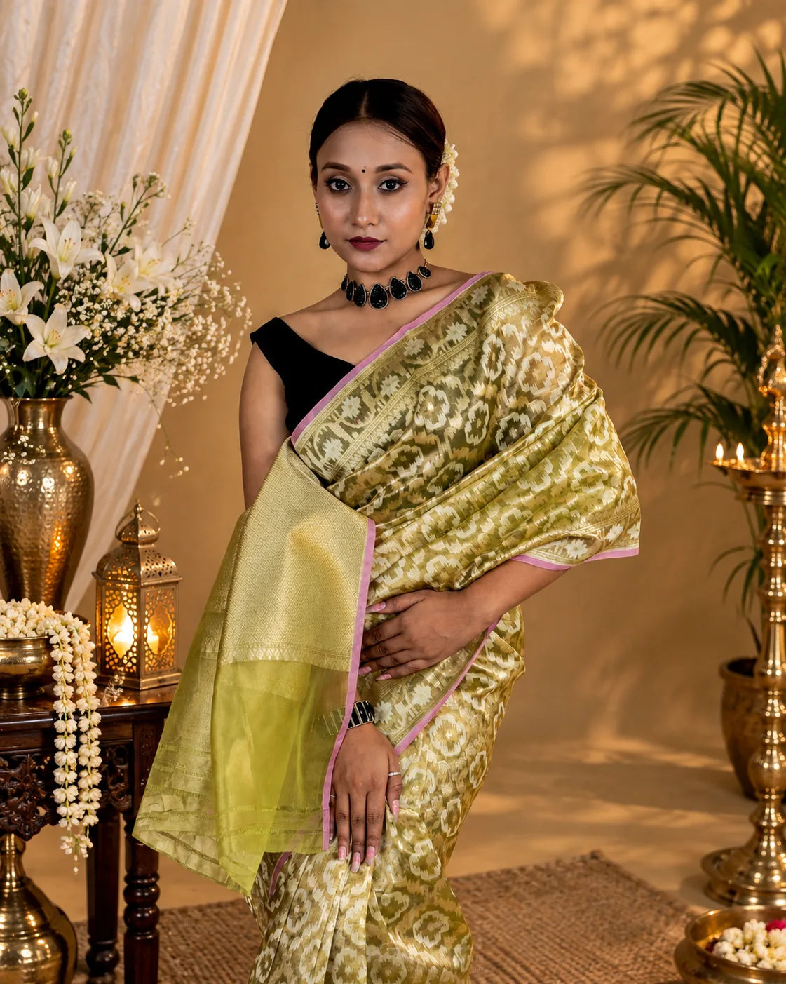 Metallic Green Tissue Banarasi Silk Saree