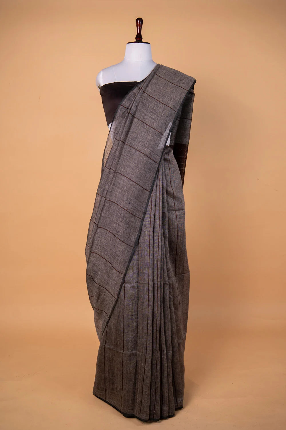 Grey Sequence Pallu Pure Linen Saree