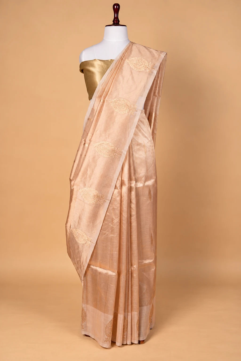 Beige Handloom Tissue Silk Saree