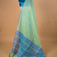 Pista Green & Blue Stripes Pure Linen Saree