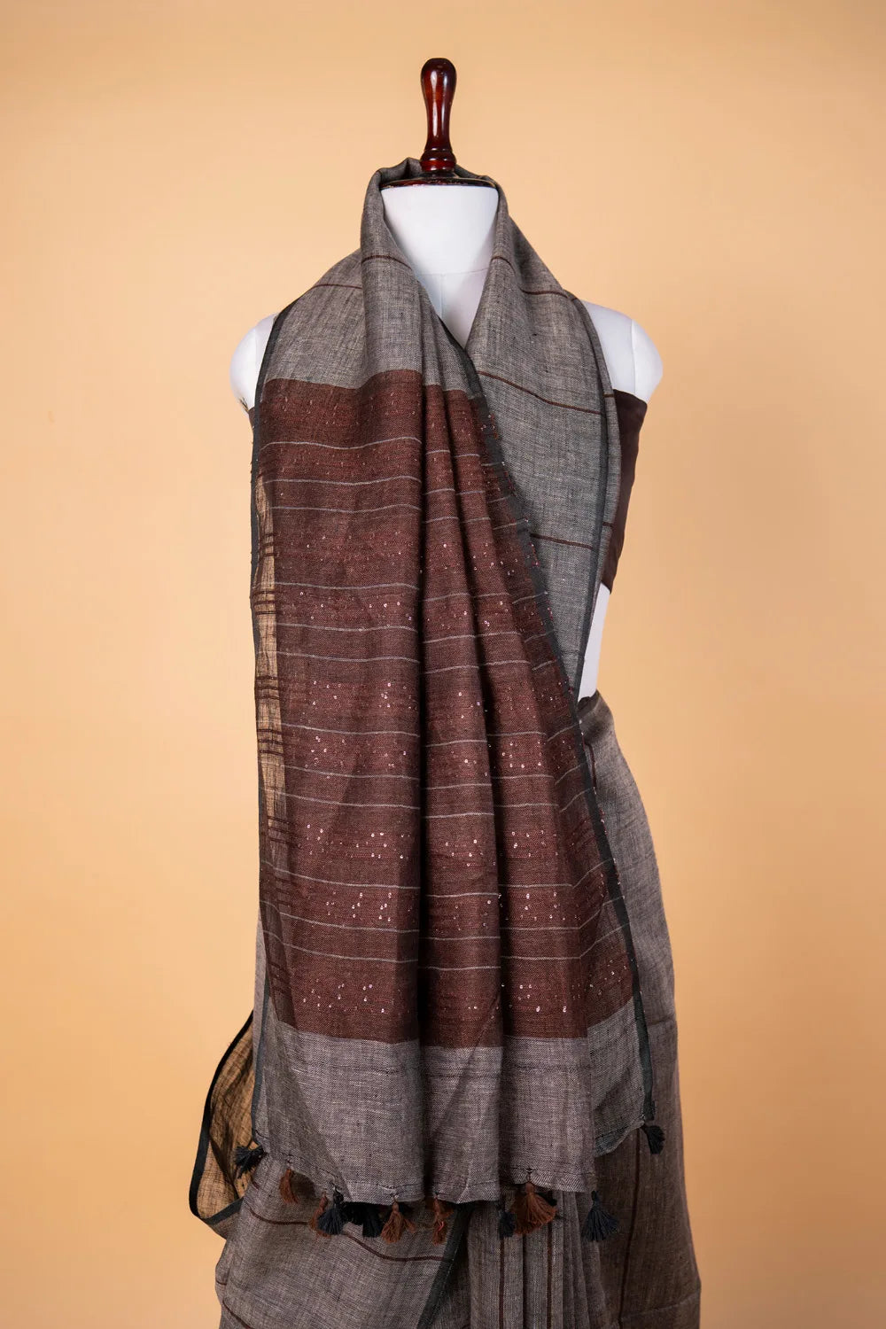 Grey Sequence Pallu Pure Linen Saree