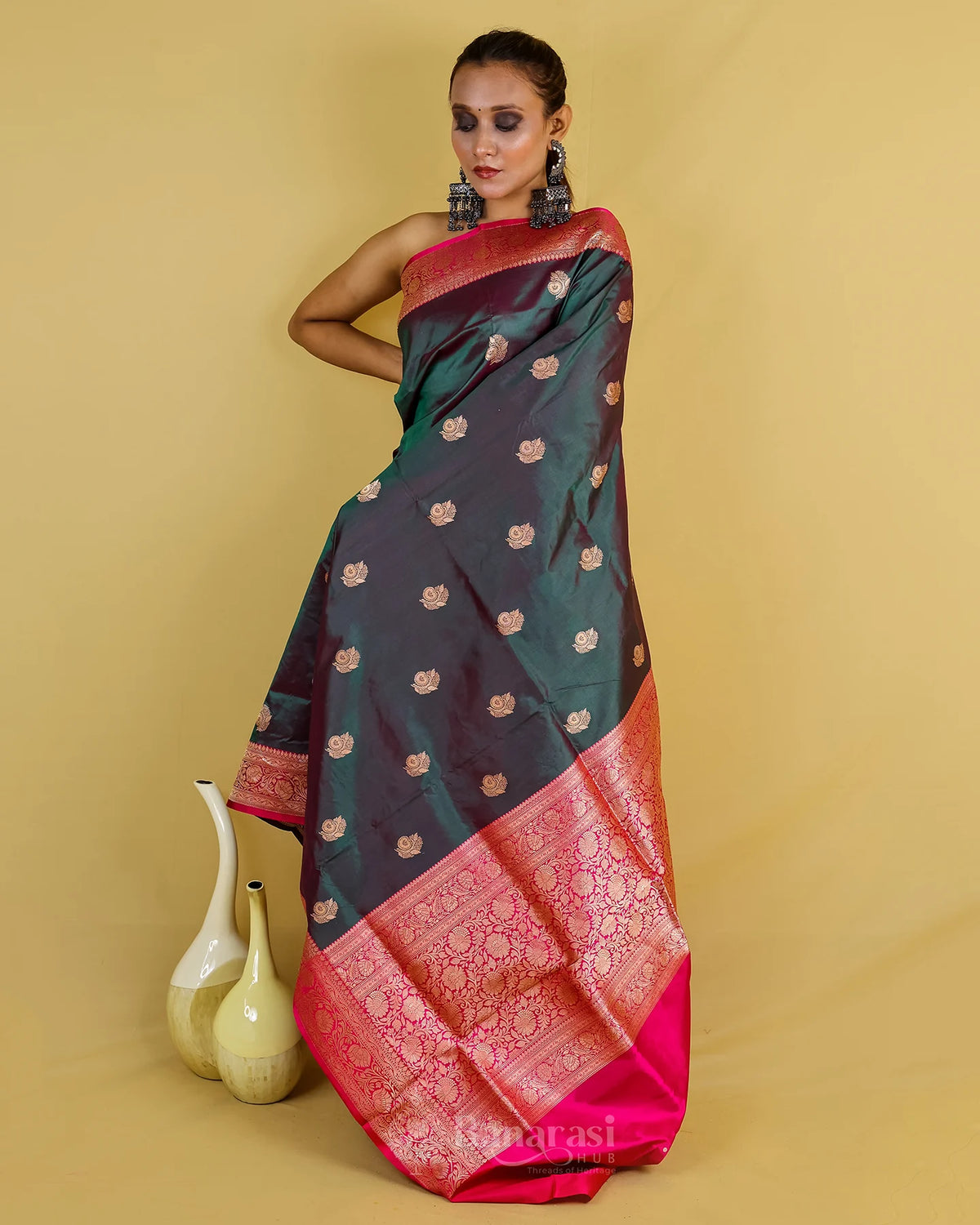 Bottle Green Rani Kadhua Katan Banarasi Silk Saree