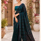 Rama Green Checks weaving Pure Linen Saree