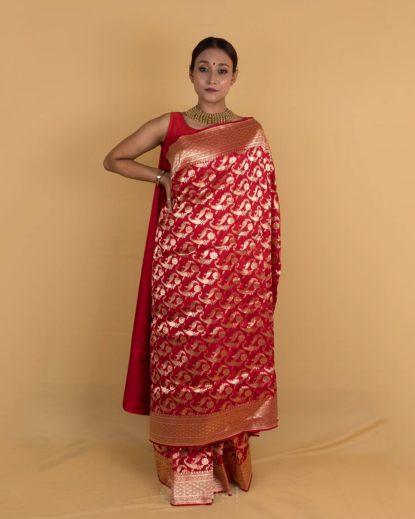 Ethnic Red Katan Banarasi Silk Saree