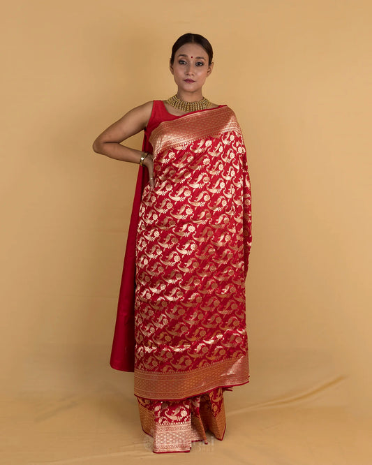 Ethnic Red Katan Banarasi Silk Saree