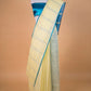 Yellow & Blue Stripes Pure Linen Saree