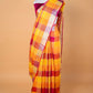 Yellow & Orange Multi Checks Pure Linen Saree