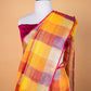 Yellow & Orange Multi Checks Pure Linen Saree