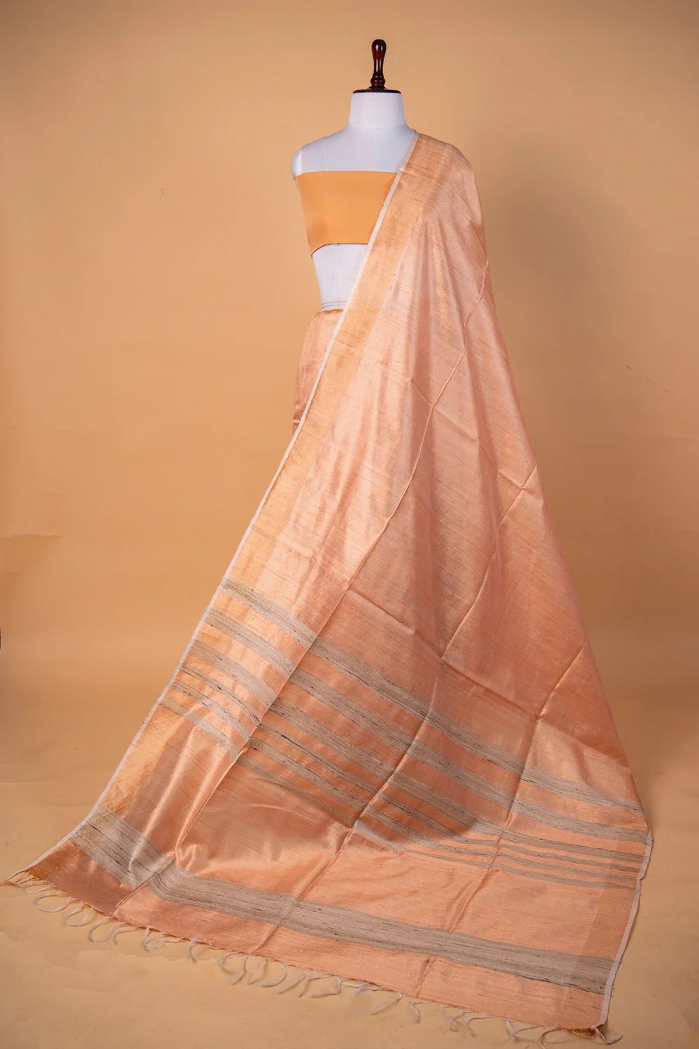 Light Peach Handloom Raw Silk Saree