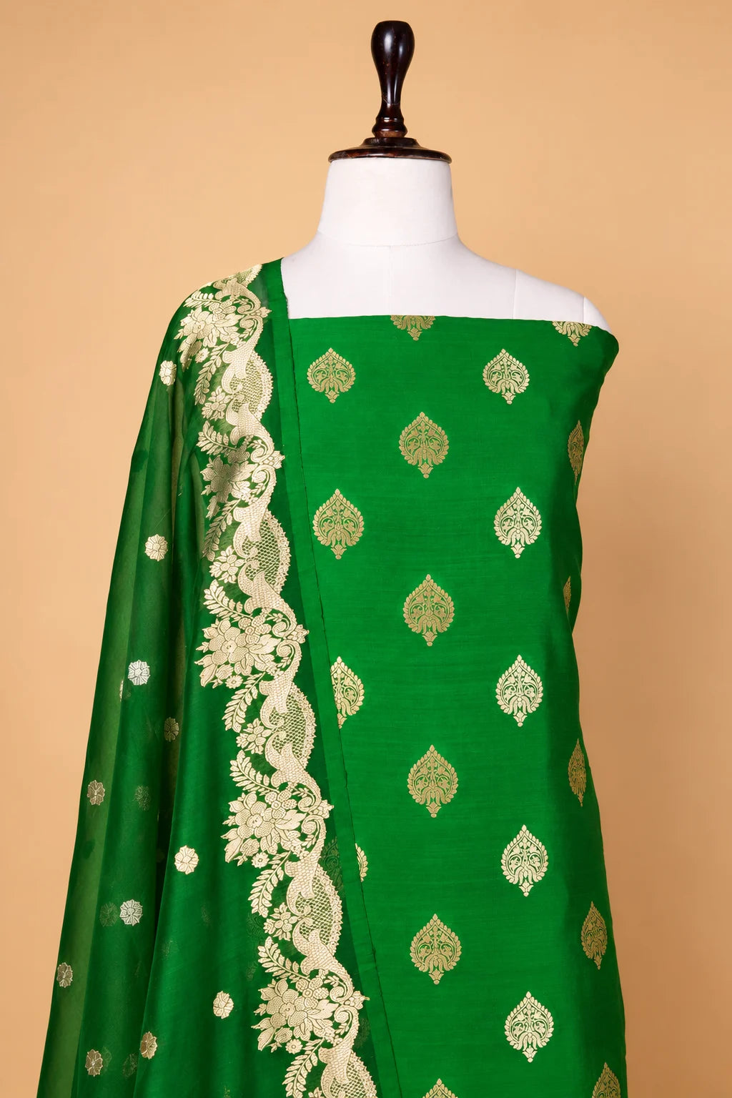 Bottle Green Handwoven Chiniya Silk Suit Set