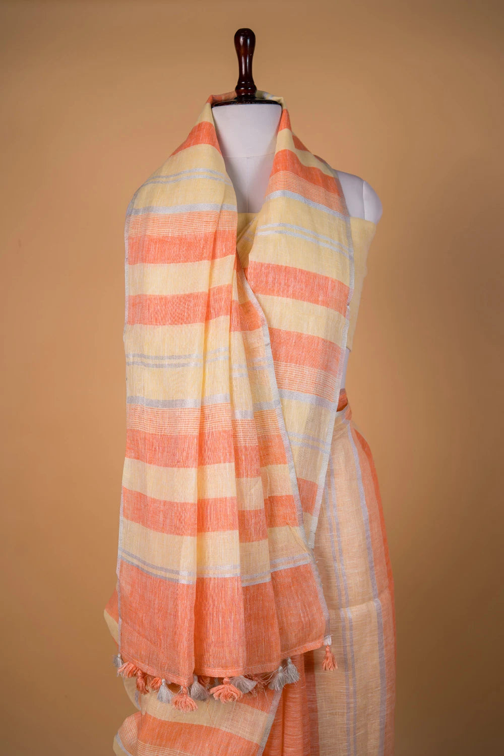 Yellow & Orange  Pure Linen Saree