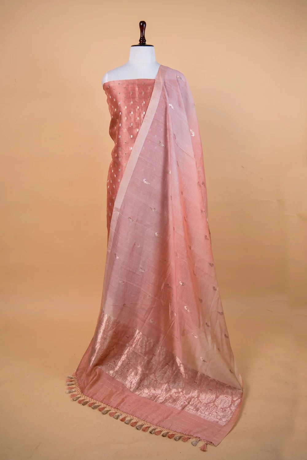 Peach Sona Rupa Weaving Puna Silk Suit