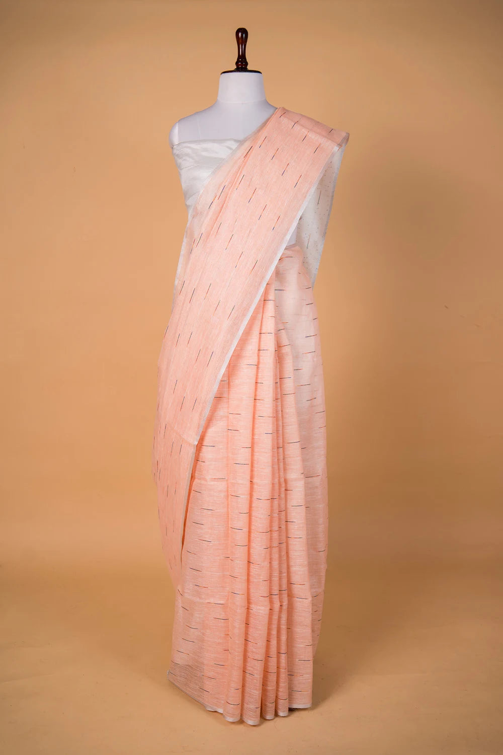 Peach Pure Linen Saree