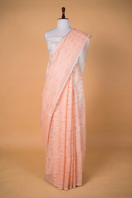 Peach Pure Linen Saree