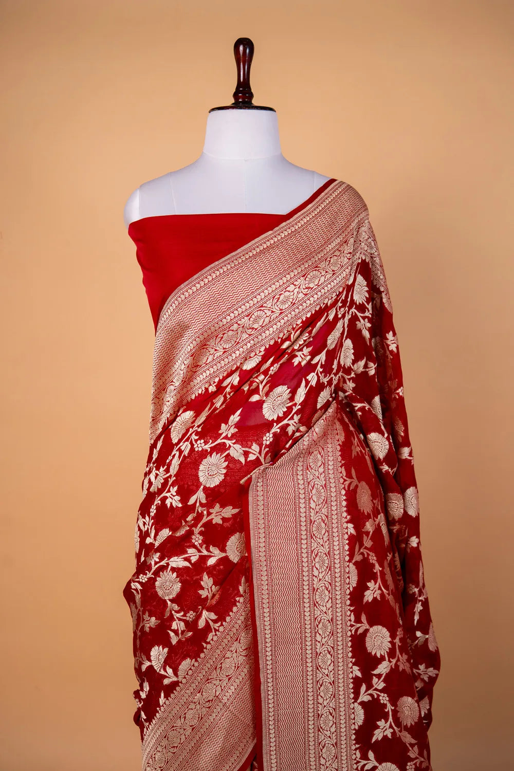Maroon Red Floral Khaddi Silk Saree