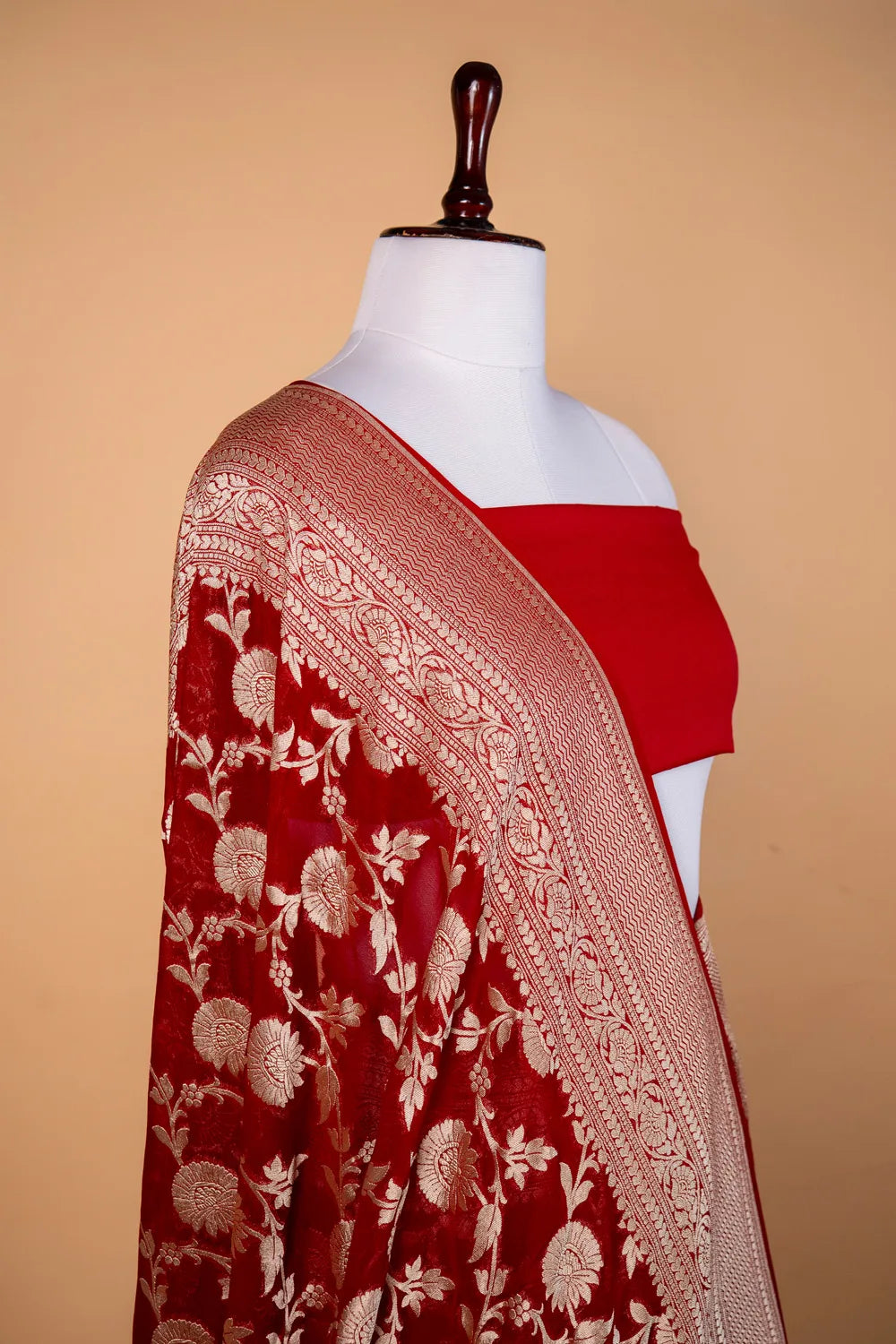 Maroon Red Floral Khaddi Silk Saree
