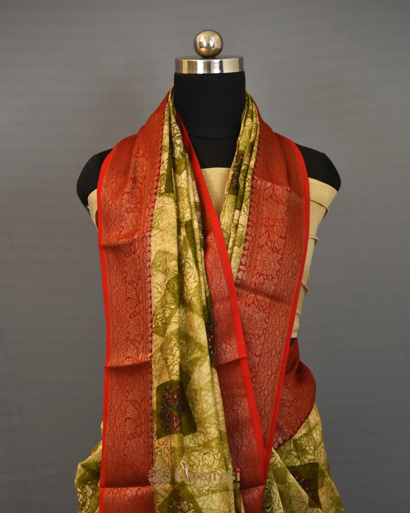 Heena Green Block Print Chanderi Silk Saree