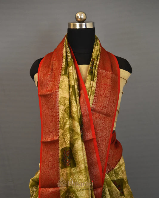 Heena Green Block Print Chanderi Silk Saree