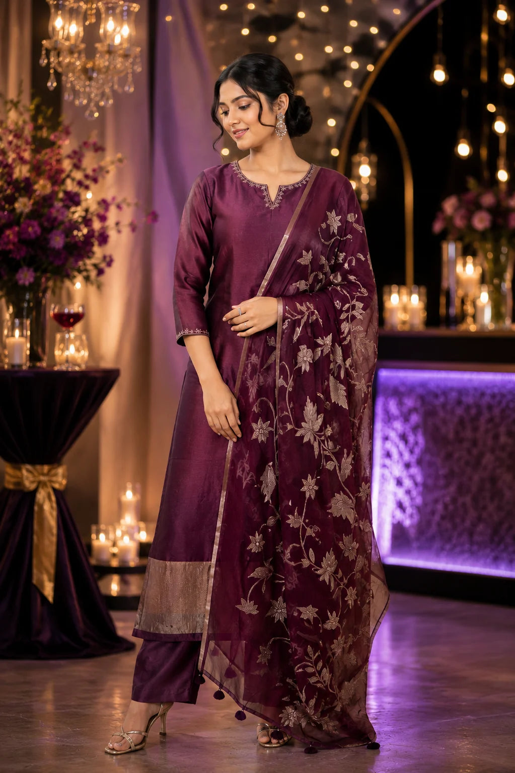 Wine Puna Silk Suit