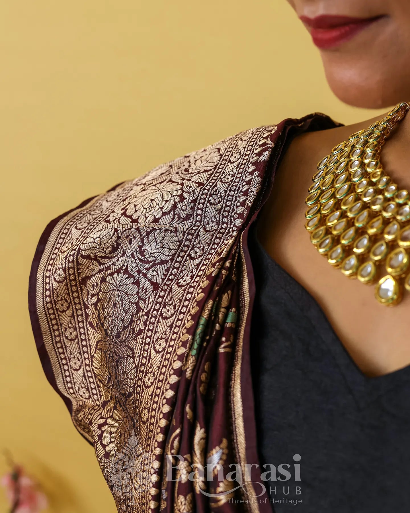 Brown Floral HandWoven Katan Banarasi Silk Saree