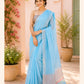 Sky Blue Striped Pure Linen Saree