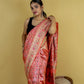 Peach Ikkat Handwoven Katan Banarasi Silk Saree