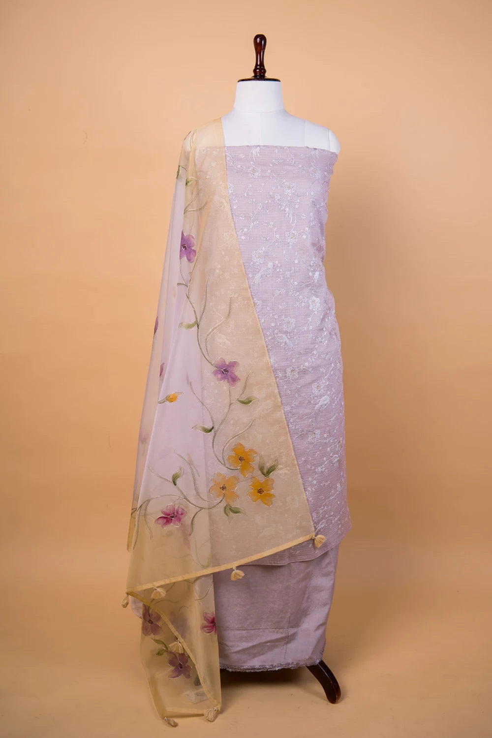 Light Lavender Embroidered Kota Check Suit