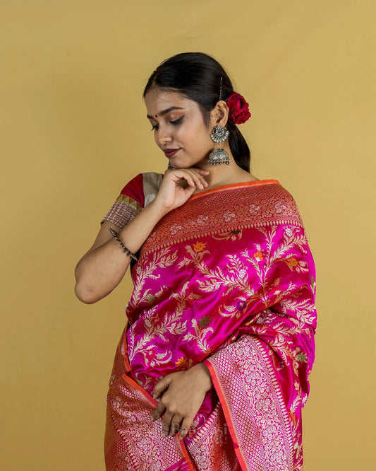 Rani Pink Kadhwa Jangla Meenadar Banarasi Silk Saree