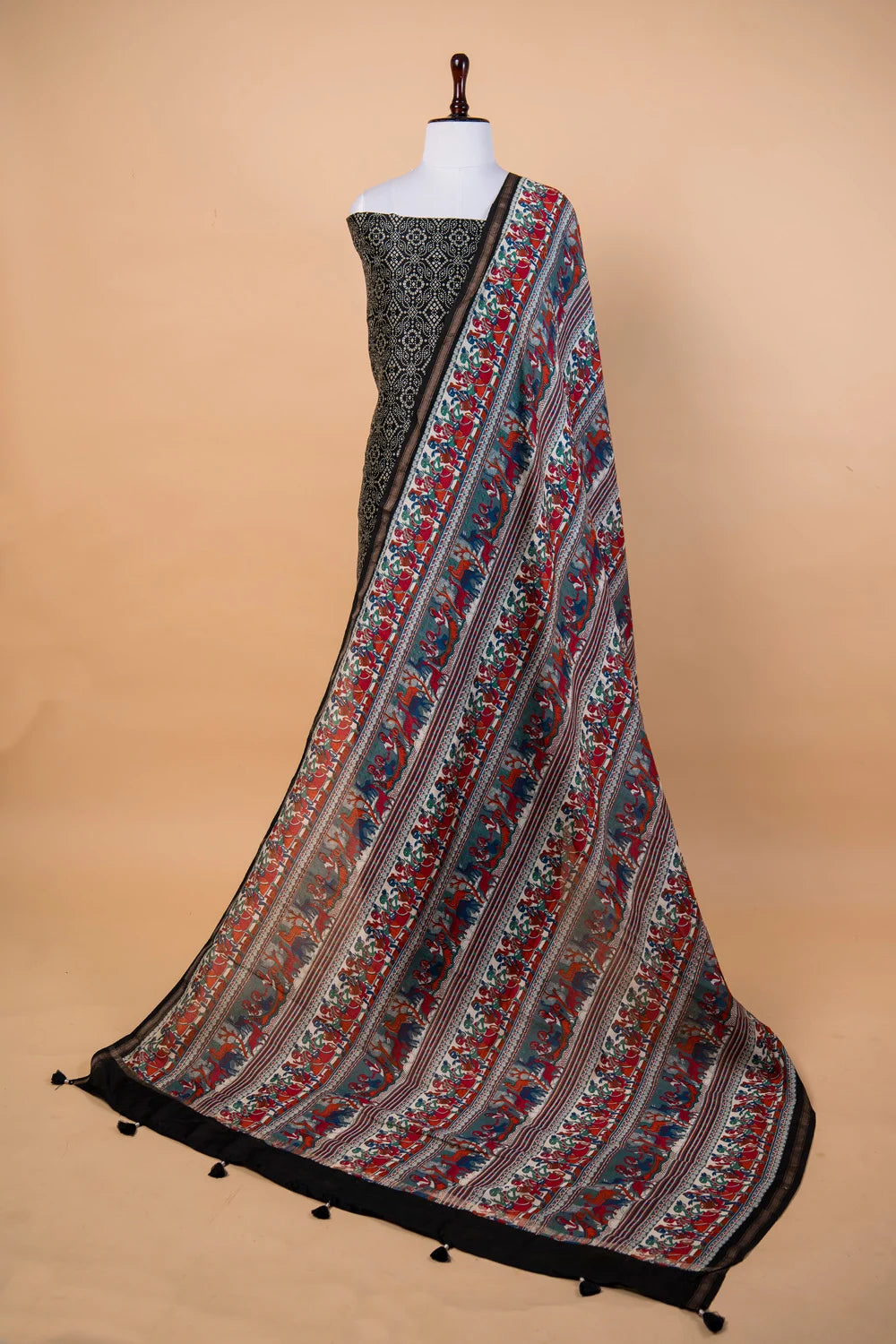 Black Cotton Printed Suit