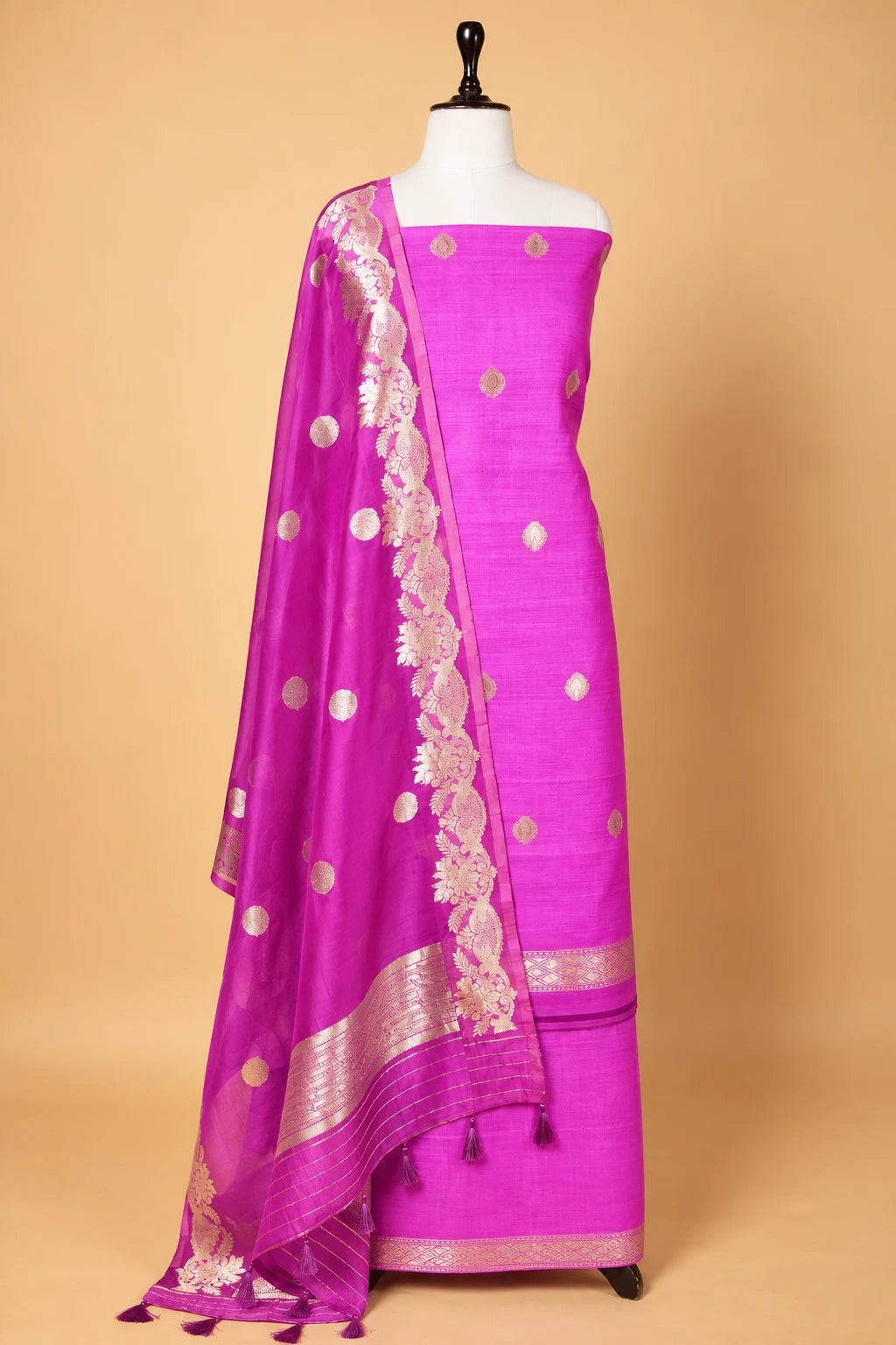 Purple Handwoven Chiniya Silk Suit Set