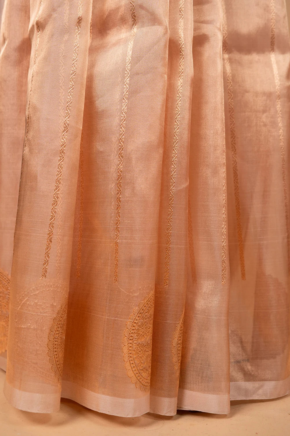 Beige Striped Handloom Tissue Silk Saree