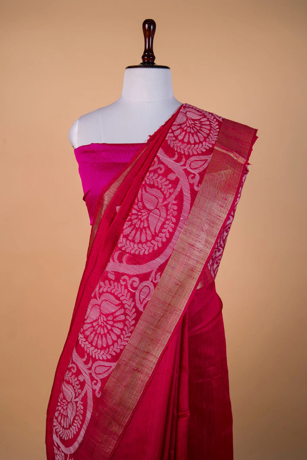 Rani Pink Resham Buti  Raw Silk Saree