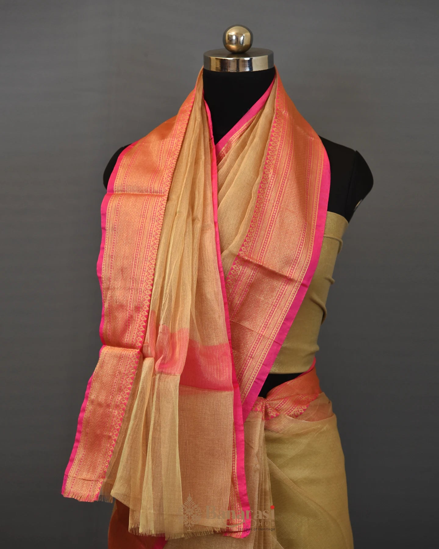 Water Gold  Rani Border Tissue Banarasi Silk Saree