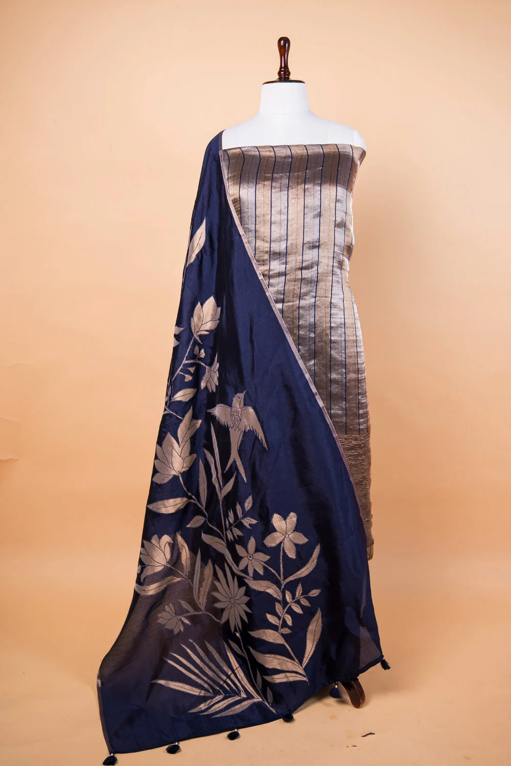 Royal Blue Applique Puna Silk Suit