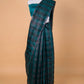 Rama Green Checks weaving Pure Linen Saree
