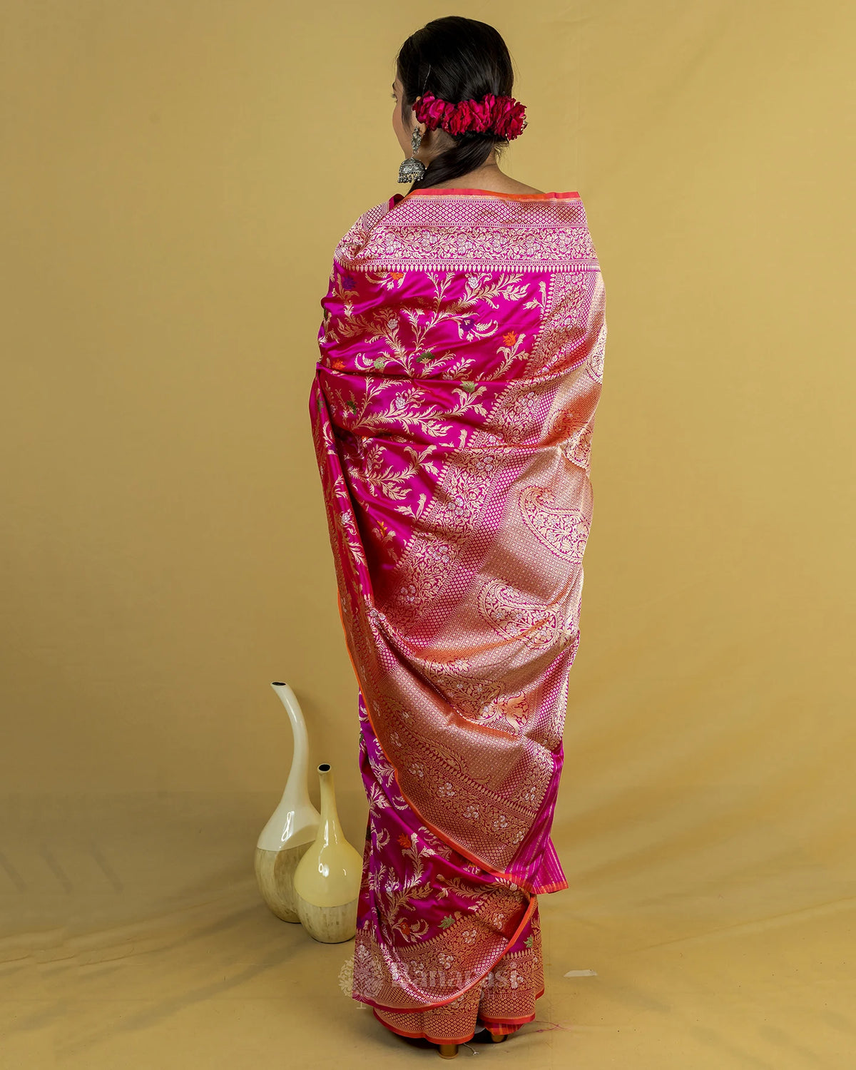 Rani Pink Kadhwa Jangla Meenadar Banarasi Silk Saree