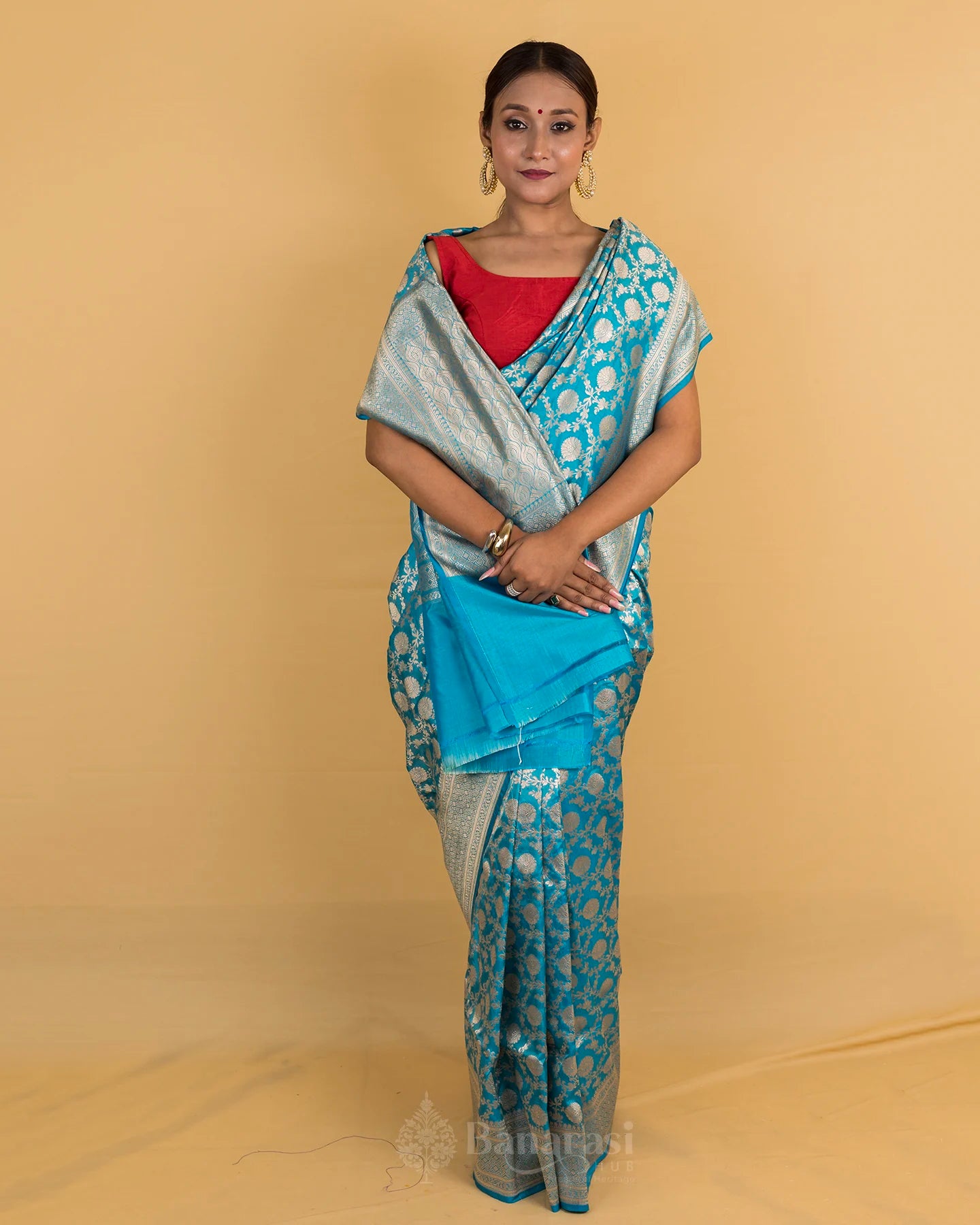 Ocean Blue Uppada Katan Banarasi Silk Saree