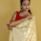 Beige Silver Gold Zari Katan Banarasi Silk Saree