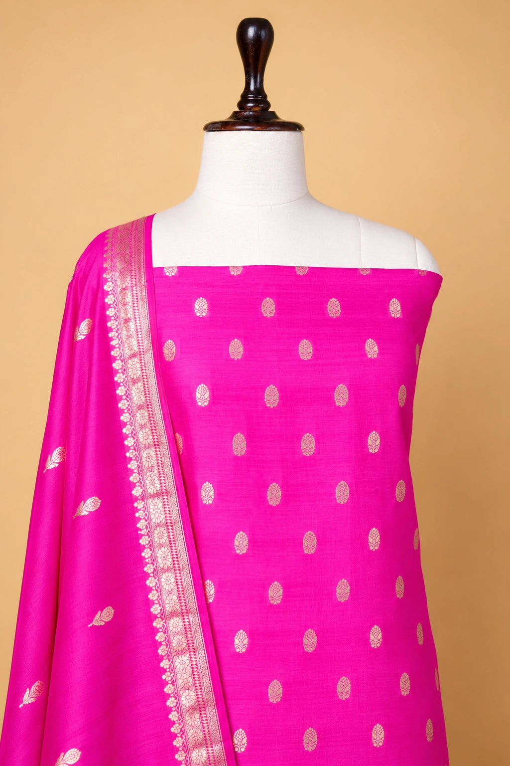 Rani Pink Handwoven Chiniya Silk Suit Set